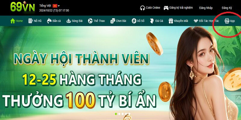 Download app 69VN từ website nhà cái chính chủ